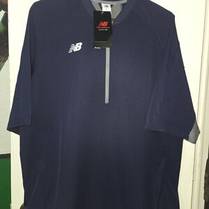 "New Balance" Athletic Relaxing Dark Blue Half-Zip Shirt With Pockets